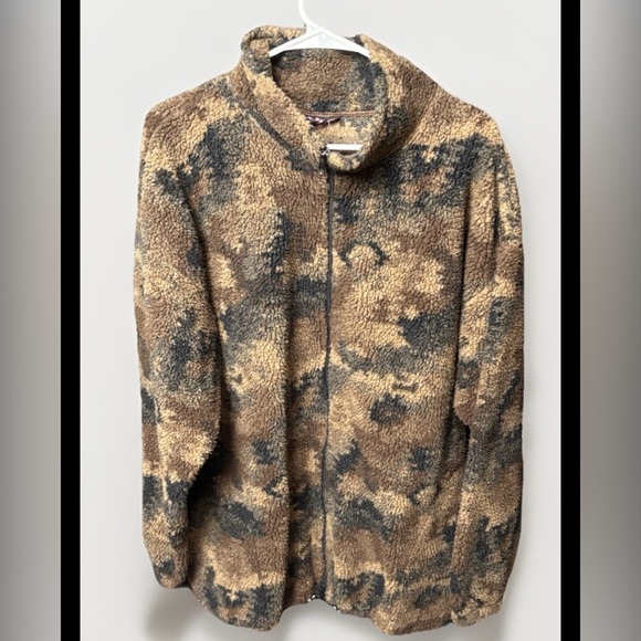 Vintage S.K. Pepper Sherpa Fleece Jacket Made in USA Brown Camo Zip Up Size L - Picture 1 of 3